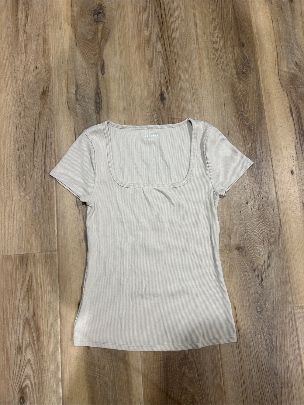 Old Navy Cream Square-Neck Ribbed Short Sleeve Tee